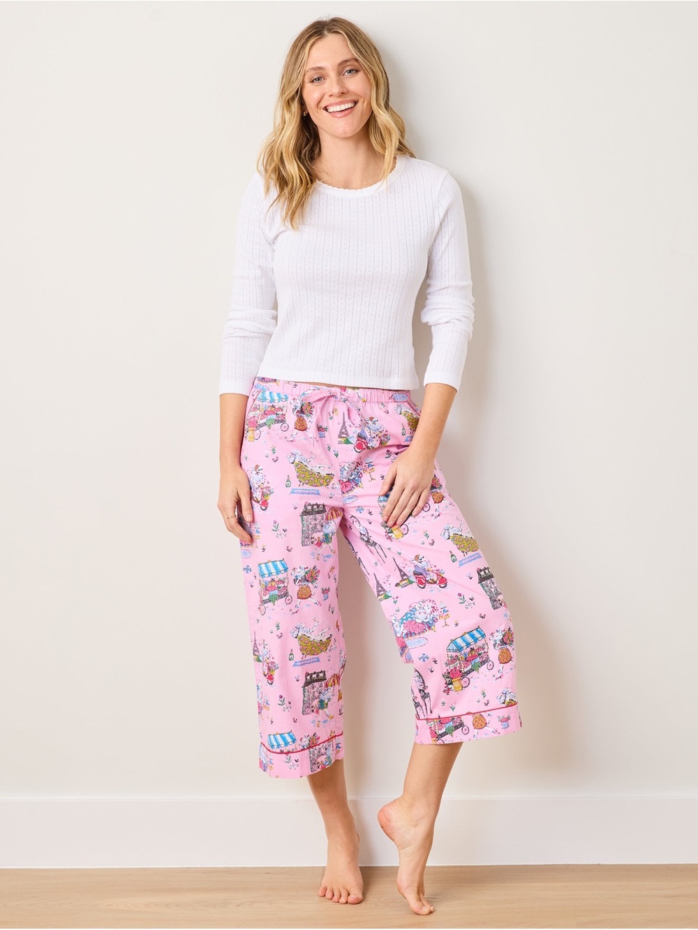 printfresh parisian poodles cropped organic cotton capri pajama pants